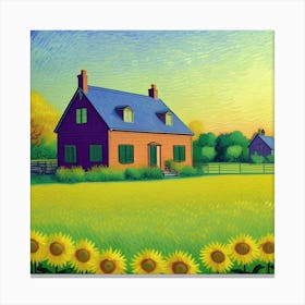 Serene Farm Life Sunset Over the Fields Sunflowers Canvas Print