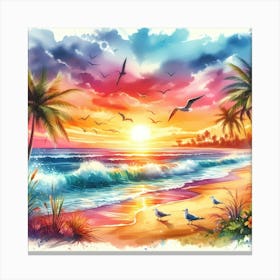 Watercolor Of A Tropical Beach 2 Canvas Print