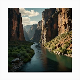 A Dramatic Canyon With Towering Rock Walls And A Winding River At The Bottom 2 Canvas Print