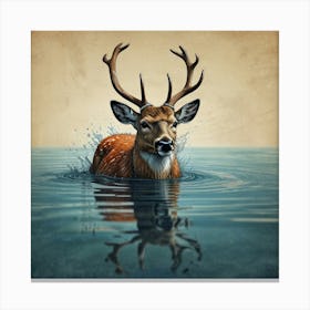 Deer In Water 1 Canvas Print