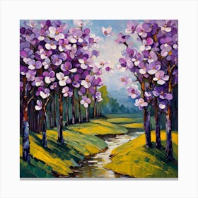 Purple Blossoms By The Stream Canvas Print