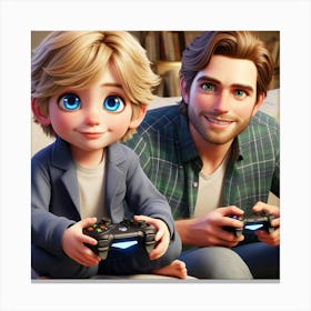 Two Boys Playing Video Games Canvas Print