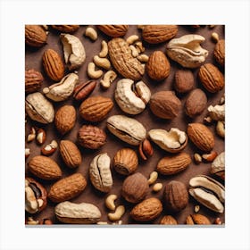 Nuts On Brown Background Canvas Print