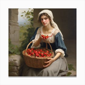 Girl With A Basket Of Strawberries Canvas Print