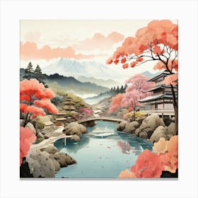 Ryokan Ji Garden Japan Modern Illustration 1 Art Print 2 Canvas Print