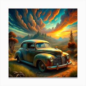 Old Car At Sunset Canvas Print