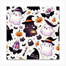 Halloween Cute Ghosts On White Pattern Canvas Print