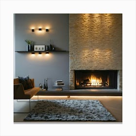 Modern Living Room With Fireplace 30 Canvas Print