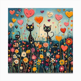 Abstract painting of a cat in a flower field 5 Canvas Print