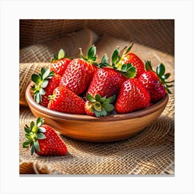 Fresh Strawberries In A Wooden Bowl Canvas Print