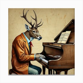 Deer At The Piano Canvas Print