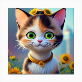 Pixar Poster Pastel Calico Female Kitten With Gr Canvas Print