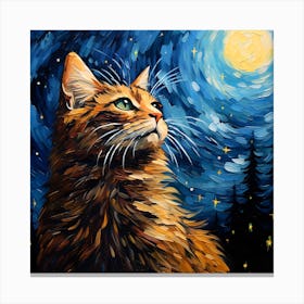 Van Gogh Inspired Cat Art Print 1 Canvas Print