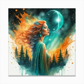 A Woman With The Moon Canvas Print