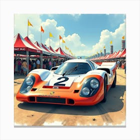 Porsche 917k With A Colorful Watercolor Festival Setting 1 Canvas Print