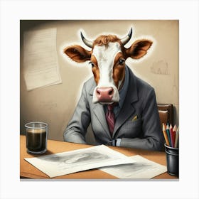 Cow In Business Suit 1 Canvas Print