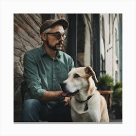 Portrait Of A Man With A Dog Canvas Print