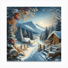  Beauty Of The Winter Season In A Single Scene, Trying Seasonal Elements And Color Palettes To Convey The Harmony Of Nature’S Cycles 1 Canvas Print