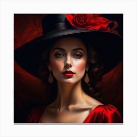 Woman In A Black Hat Canvas Print