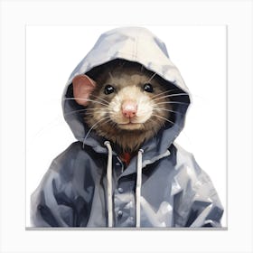 Watercolour Cartoon Rat In A Hoodie Canvas Print