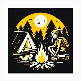 Girl Camping At Night Canvas Print