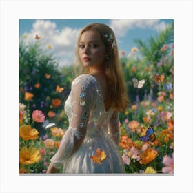 Girl In A Flower Field 5 Canvas Print