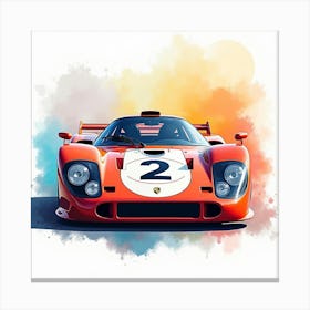 Porsche 911 Gt1 In A Colorful Watercolor Background, No Signature Or Logo 1 Canvas Print