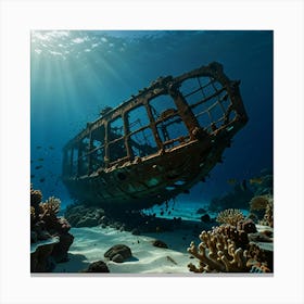 Default A Sunken Shipwreck On The Sandy Ocean Floor Surrounded 2 Canvas Print