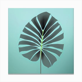 Monstera Leaf on grey blue solid background, 1289 Canvas Print