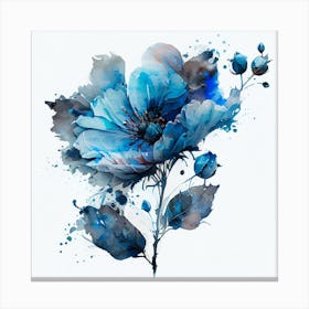 Blue Watercolor Flower Abstract Canvas Print