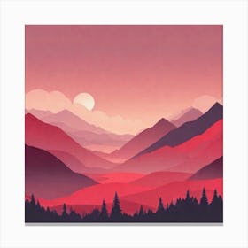 Misty mountains background in red tone 45 Canvas Print