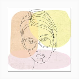 Simply Girl lineart Portrait Of A Woman With Glasses Canvas Print