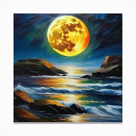 Full Moon Over The Ocean 1 Canvas Print