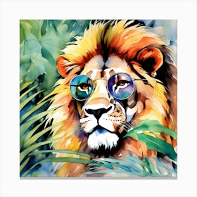 Lion in Glasses Liquid ink Canvas Print