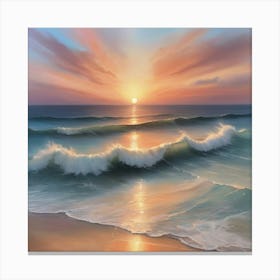 Sunset At The Beach Paintings Art Print 5 Canvas Print