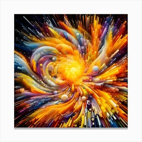 A visualization representing immense joy. Use vibrant colors, such as yellows and oranges, coming together in dynamic shapes to convey joy and celebration. Canvas Print