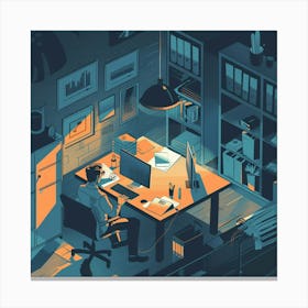 Illustration Of A Man Working At His Desk Canvas Print