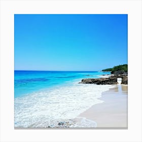 Crystal Clear Turquoise Waters Gently Lap Upon A Sun Drenched Undisturbed Sandy Beach With A Prist 2 1 Canvas Print