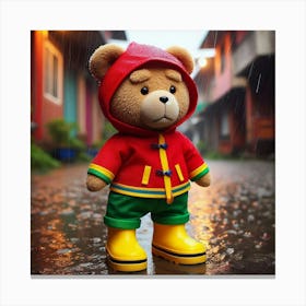 Teddy Bear Ted In The Rain Canvas Print