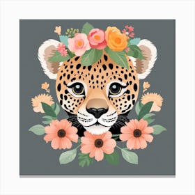 Floral Baby Jaguar Nursery Illustration (23) Canvas Print