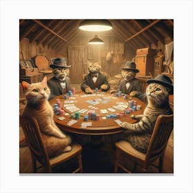 Cats At The Poker Table Canvas Print