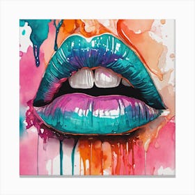 Lips Dripping With Color Canvas Print