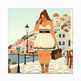 Santorini, beautiful woman, and dress Canvas Print