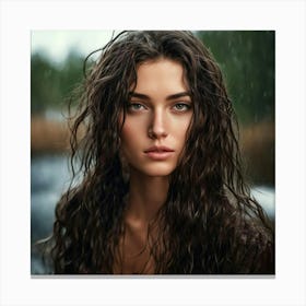 Beautiful Girl In Rain Canvas Print