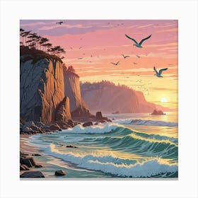 Ocean Sunset Beach Art Print (5) Canvas Print