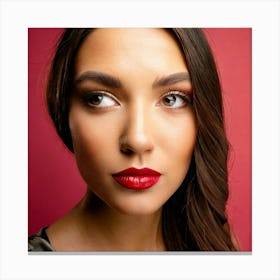 Firefly Brown Eyes, Red Lips, Rosé Background, Glass Lens, Full Profile, Elegant, Feminine, Delicate (1) Canvas Print