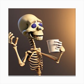 Skeleton Holding A Cup Of Coffee Canvas Print