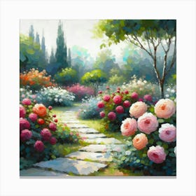 Roses In The Garden, Acrylic Style Painting Canvas Print