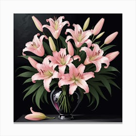 Graphic Design Pink Lily Bouquet In Swan Vase Dark Floral Pain 2 Canvas Print