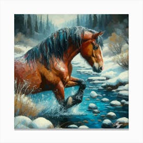 Beautiful Horse In Stream Canvas Print